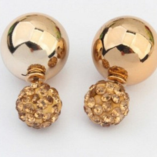 Crystal Two Ball Pearls Stud Earrings For Women