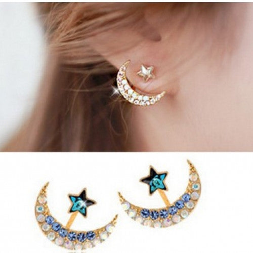 Star and Moon Earrings Pentacle Pendant Stud Earrings For Women