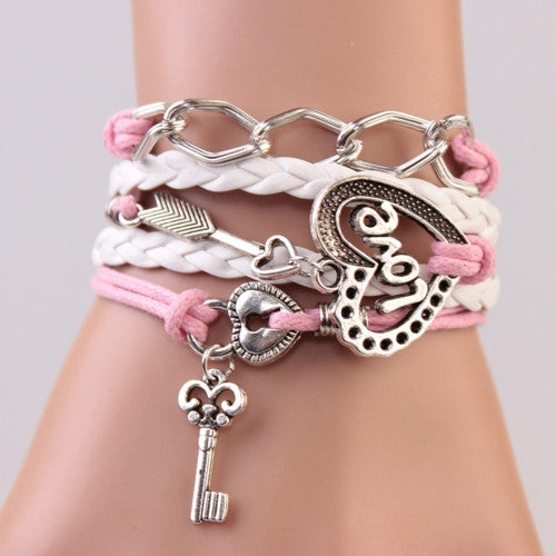 Handmade Bracelet Lock key Cupid's Arrow Charms Infinity Bracelet